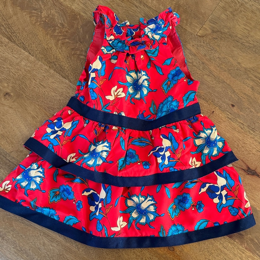 Janie and Jack Floral Red and Blue Ruffle Dress 6-12months